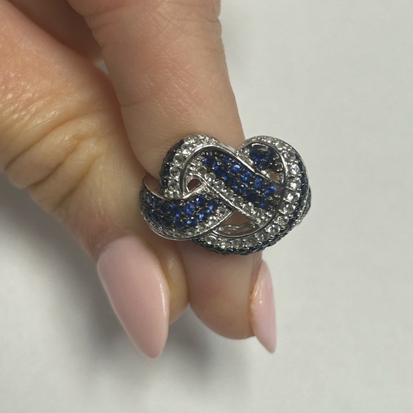 Suzy Levian Sterling Silver Blue Sapphire White Sapphire Knot Ring NWT #5 - Picture 4 of 8
